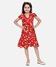 StyleStone Woven Frill Sleeves Floral Printed Dress - Red & Yellow