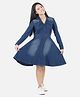 StyleStone Denim Woven Full Sleeves Mild Washed Shirt Style Dress - Blue