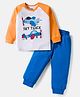Doodle Poodle 100% Cotton Knit Full Raglan Sleeves T-Shirt & Joggers Set With Airplane Print - White Blue & Orange