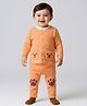 Babyoye 100% Cotton Knit Full Sleeves Front Open T-Shirt & Diaper Leggings Set with Stripes & Animal Print - Orange & White