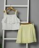 Budding Bees Cotton Woven Sleeveless Floral & Schiffli Embroidered Top & Checked Skirt Set - White & Yellow