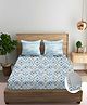 Trance Home Linen Silken Mosaic Blue Cotton 180TC Queen Fitted Bedsheet 2 Pillow Covers