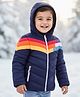 Babyhug Woven Full Sleeves Hooded Padded Jacket With Color Block Design - Navy Blue