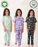 Anthrilo 100% Organic Cotton Knit Pack Of 3 Half Sleeves Ice Cream Unicorn & Dinosaur Printed Coordinating Night Suits - Purple Aqua & Navy Blue