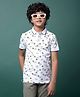CRIMSOUNE CLUB Cotton Woven Half Sleeves Palm Trees Printed Polo Tee - Green
