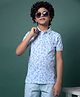 CRIMSOUNE CLUB Cotton Woven Half Sleeves Leaves Printed Polo Tee - Blue
