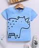 TOONYPORT Cotton Knit Half Sleeves Rhino Printed Tee - Blue