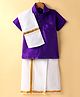 Dapper Dudes Cotton Silk Woven Half Sleeves Solid Shirt With Placement Foil Striped Mundu & Foil Striped Angavastram Set - Purple