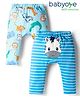 Babyoye 100% Cotton Interlock Knit Full Length Diaper Leggings with Eco Jiva Finish Stripe & Animal Print Pack of 2 - Blue