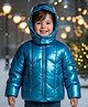 Babyoye Full Sleeves Solid Coloured Quilted Hooded Padded Winter Jacket with Taffeta Lining - Blue