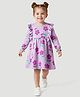 Bonfino 100% Cotton Knit Full Sleeves  Dress with Floral Print & Frill Detailing - Lilac