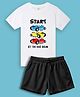 NUSYL Cotton Blend Knit Half Sleeves Cars Printed Tee & Shorts Set - White & Black