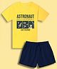 NUSYL Cotton Blend Knit Half Sleeves Astronaut Text Printed Tee & Shorts Set - Yellow & Navy Blue