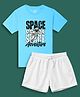 NUSYL Cotton Blend Knit Half Sleeves Astronaut Printed Tee & Shorts Set - Sky Blue & White