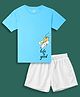 NUSYL Cotton Blend Knit Half Sleeves Life Is Good Text Printed Tee With Solid Shorts Set - Sky Blue & White