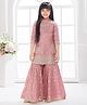 Betty By Tiny Kingdom Silk Woven Three Fourth Sleeves Floral Foil Printed Mirror Work Detailed Kurta Sharara With Dupatta Set - Pink