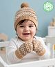 Babyhug Organic Cotton Knit Designed Woollen Cap & Mittens Beige - Diameter 11 cm