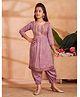 Aarika Cotton Blend Woven Three Fourth Sleeves Floral Embroidered Gota Lace Embellished Kurta Patiala Set - Wine