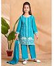 Aarika Silk Woven Three Fourth Sleeves Sequin Embellished & Floral Embroidered Kurta With Pant & Dupatta Set - Turquoise