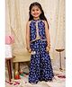 KID1 Cotton Woven Sleeveless Fish Printed Lace Embellished Top With Coordinating Palazzo Set - Navy Blue