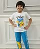 Nap Chief Cotton Half Sleeve Pokemon Pikachu Printed Relaxed Fit T-Shirt And Pyjama Set - White