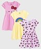 Nap Chief Pure Cotton Knit Pack Of 3  Hello Kitty & Mickey & Friends Featuring Half Sleeves Character Printed Dress - Pink Yellow & Pink