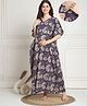 Secret Wish Cotton Woven Half Batwing Sleeves Paisley Printed Maternity Nighty With Side Seam Nursing Access - Blue