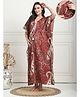Secret Wish Cotton Woven Half Batwing Sleeves Floral & Paisley Printed Maternity Kaftan Nighty With Side Seam Nursing Acess - Maroon