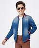 Pine Kids Cotton Woven Full Sleeves Washed Denim Bomber Jacket With Tape & Ribbed Detailing - Blue