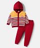 Babyhug Knitted Full Sleeves Hooded Sweater Set With Forest Patch - Red