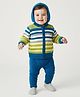 Babyhug Knitted Full Sleeves Striped Hooded Sweater Set - Blue & Green