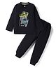 Evimo Single Jersey Knit Full Sleeves T-Shirt & Lounge Pant Set With Text Print - Black