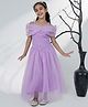 AJ Dezines Cotton Woven Cold Shoulder Sleeves Leaves Embroidered Gown With Brooch - Lavender