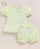 Cot & Candy Organic Muslin Cotton Knit Half Puffed Sleeves Textured Top & Shorts Set - Pistachio Cream