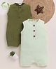 Cot & Candy Organic Cotton Muslin Knit Pack Of 2 Sleeveless Solid Rompers - Olive & Pistachio Cream