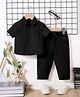 Fashion Dream Popcorn Knit Half Sleeves Textured Shirt & Coordinating Pant Set - Black