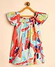 StyloBug Cotton Woven Cap Sleeves Abstract Printed Dress - Multi Colour