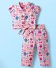 Tweetoons Woven Half Sleeves Co-ords Top & Pant Set with Tropical Theme Print - Pink