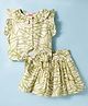 Tweetoons Woven Frill Sleeves Co-ords Top & Skirt Set with Leaves Print - Light Green