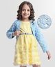 Hola Bonita Knit Full Sleeves Sequin Party Dress  with Fur Shrug Glitter Mesh & Belt - Yellow & Light Blue