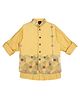 Charchit Cotton Blend Woven Sleeveless Geometric Embroidered Nehru Jacket & Full Sleeves Shirt - Yellow