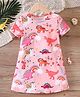 Bolly Lounge Cotton Blend Knit Half Sleeves Dinosaurs Printed Night Dress - Pink