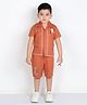 MASHUP Cotton Woven Half Sleeves Bird Embroidered Shirt & Shorts Set - Rust