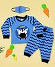 MASHUP Cotton Knit Full Raglan Sleeves Baby Zebra Printed Tee & Coordinating Pajama With Mask Set - Blue