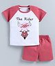CUTOPIES Cotton Knit Half Raglan Sleeves Piglet Printed Tee & Shorts Set - Pink