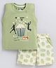 CUTOPIES Cotton Knit Sleeveless Popcon Printed Coordinating Tee & Shorts Set - Olive Green