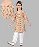 Pehanaava Cotton Woven Three Fourth Sleeves Floral Motifs Printed Kurta Pant Set - Beige