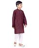 Pehanaava Cotton Woven Full Sleeves Solid Kurta Pyjama - White & Maroon