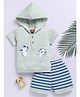 Jb Club Cotton Knit Half Sleeves Dog Embroidered Hooded Tee & Shorts Set - Green