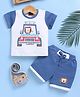 Jb Club Cotton Knit Half Sleeves Baby Lion Embroidered Tee & Shorts Set - Blue